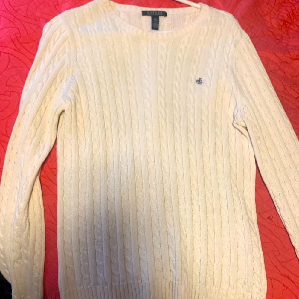Cream cable knit sweater. Ralph Lauren.